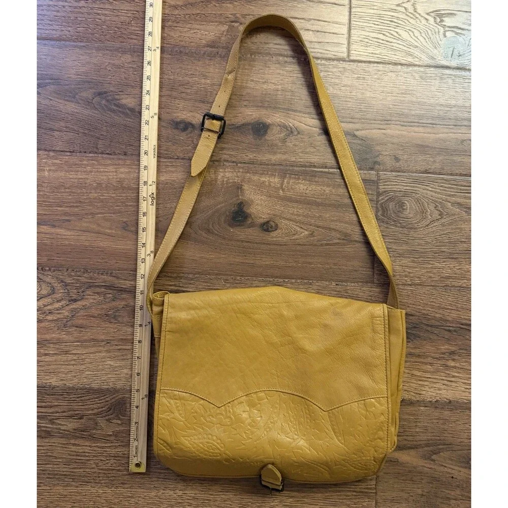 Barganza Genuine Leather Mustard Yellow Embossed Paisley Messenger Bag